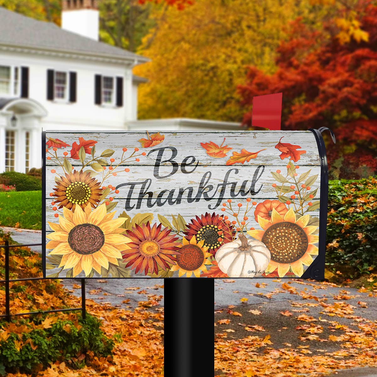 Be Thankful Flowers Fall Mailbox Cover  - Standard Size -