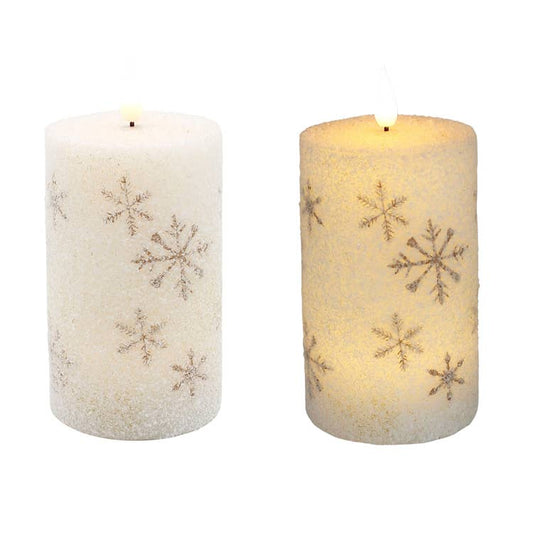 Golden Snowflake LED Pillar Candle - 3 x 5 in