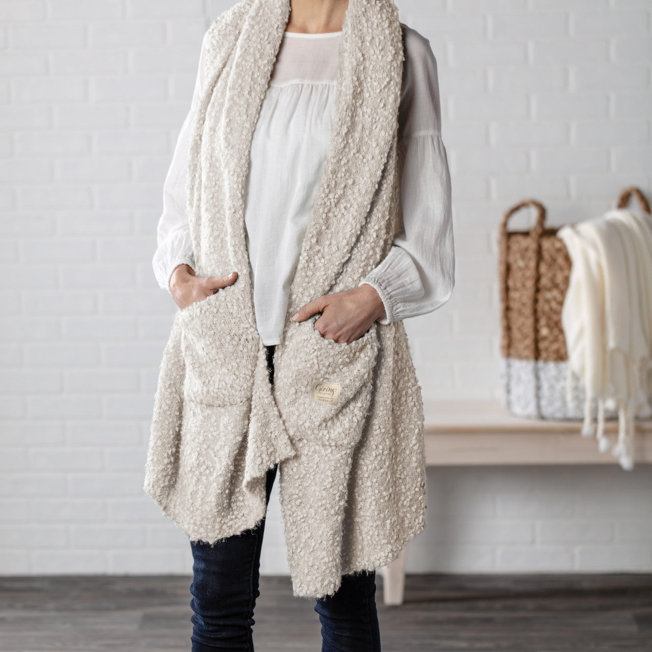 Giving Collection Cool Cream Giving Shawl With Pockets