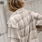 Khaki Plaid Shirt emovable Hood Buttoned Shacket: Khaki / 100%Polyester / M