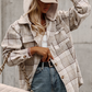 Khaki Plaid Shirt emovable Hood Buttoned Shacket: Khaki / 100%Polyester / M