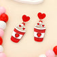 Stone Embellished Glittered Resin Valentine Earrings: Red