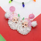 Glittered Pom Santa Dangle Earrings (Pink or Red)