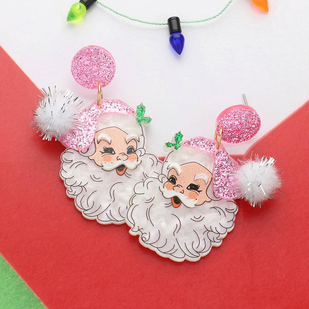 Glittered Resin Pom Santa Dangle Earrings
: Red
