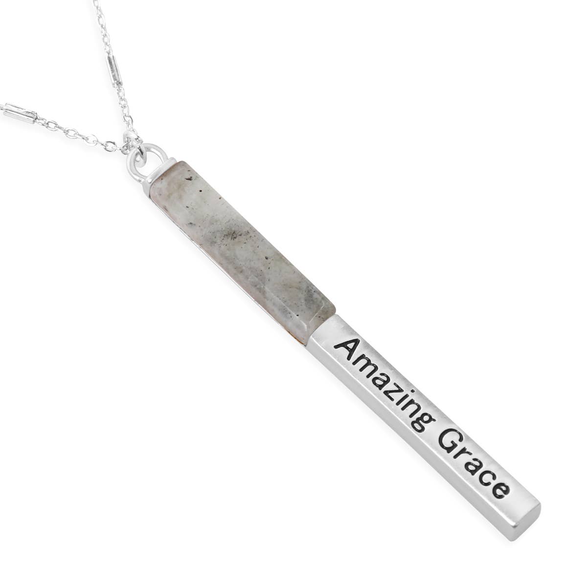 AMAZING GRACE HALF METAL STONE BAR PENDANT NECKLACE