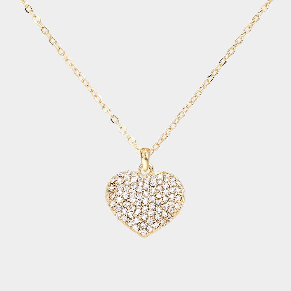 Crystal pave heart pendant necklace: Red