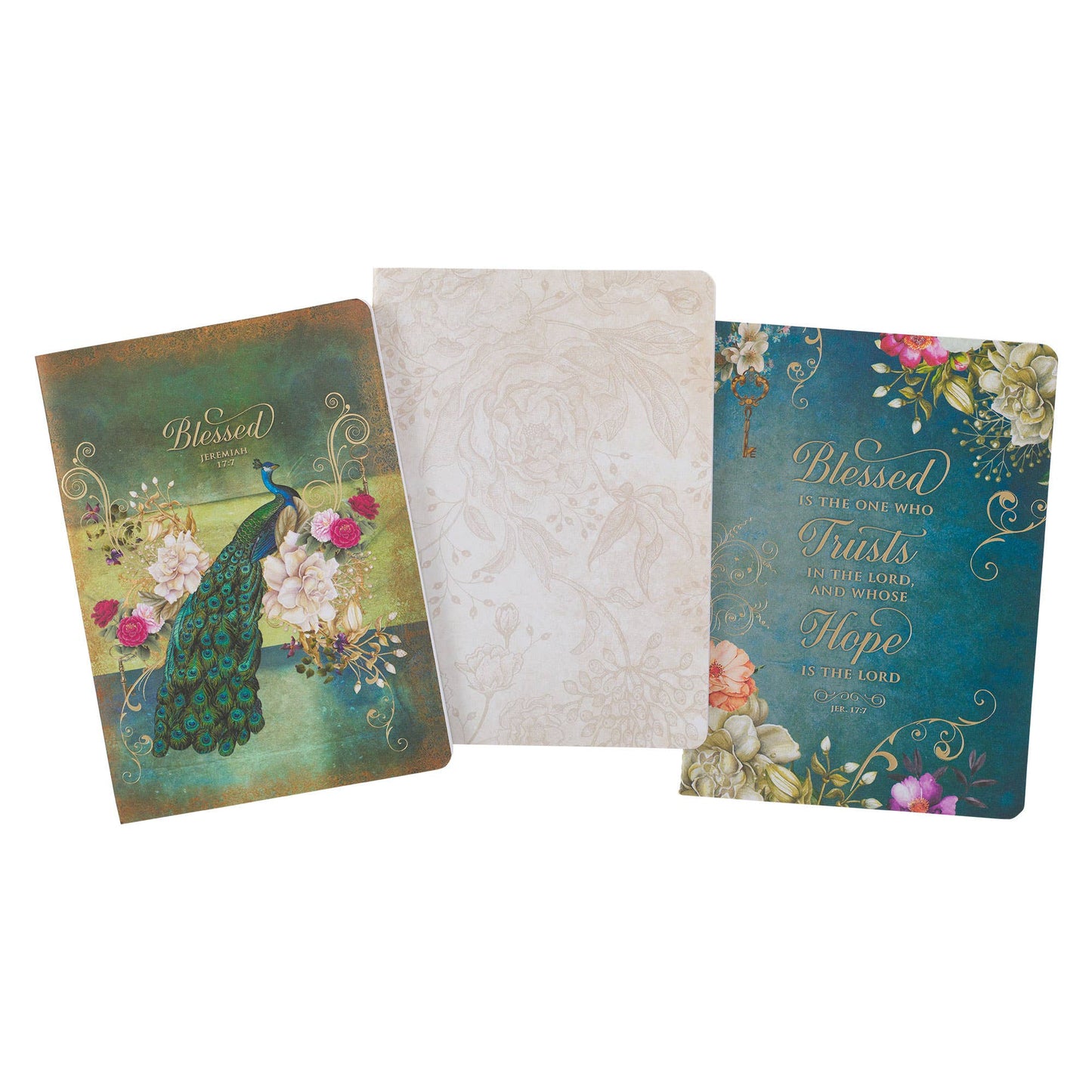 Blessed Peacock Large Notebook Set - Jeremiah 17:7