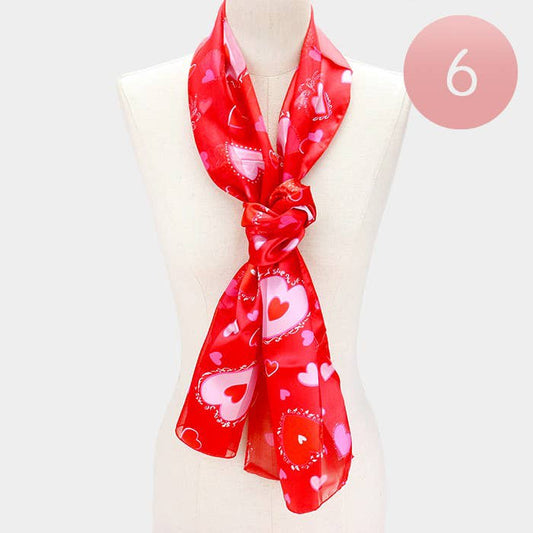 Heart Pattern Print Scarf: Red