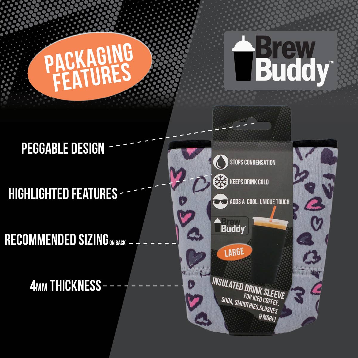 Best Seller! Brew Buddy Insulated Iced Coffee Sleeve - Paws: Large