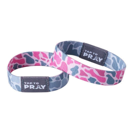 Tap To Pray® Wristband – River Rock Camo - Pink & Ash: Large