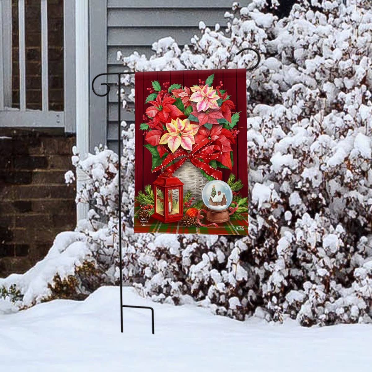 Christmas Poinsettia Basket Garden Flag