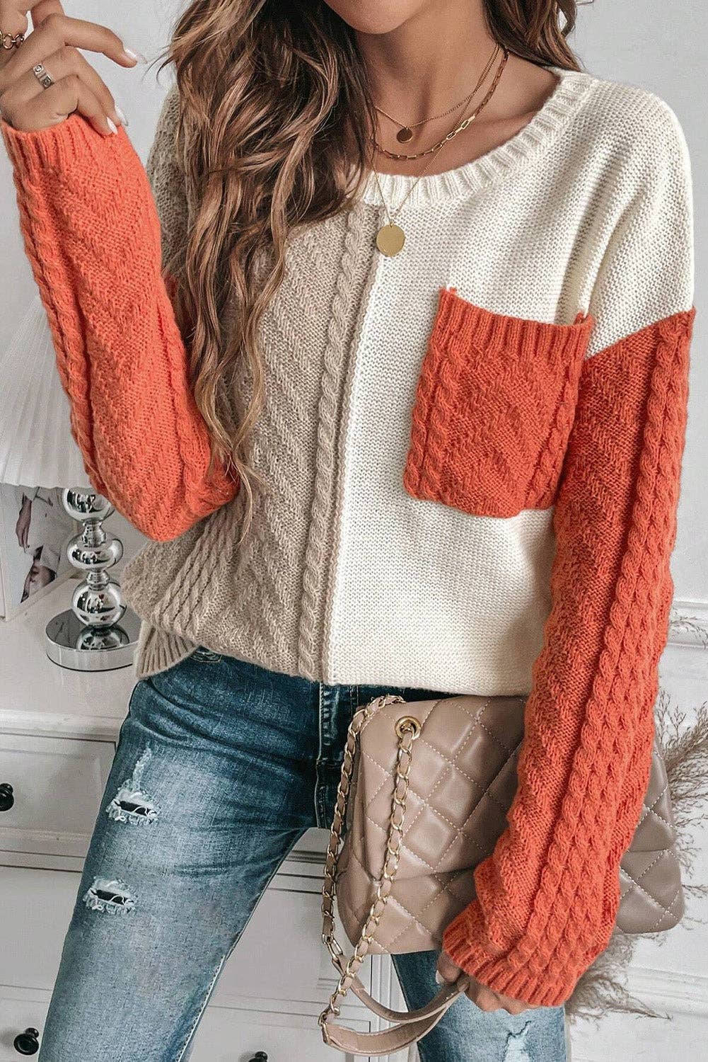 Gold Flame Patched Pocket Drop Shoulder Sweater