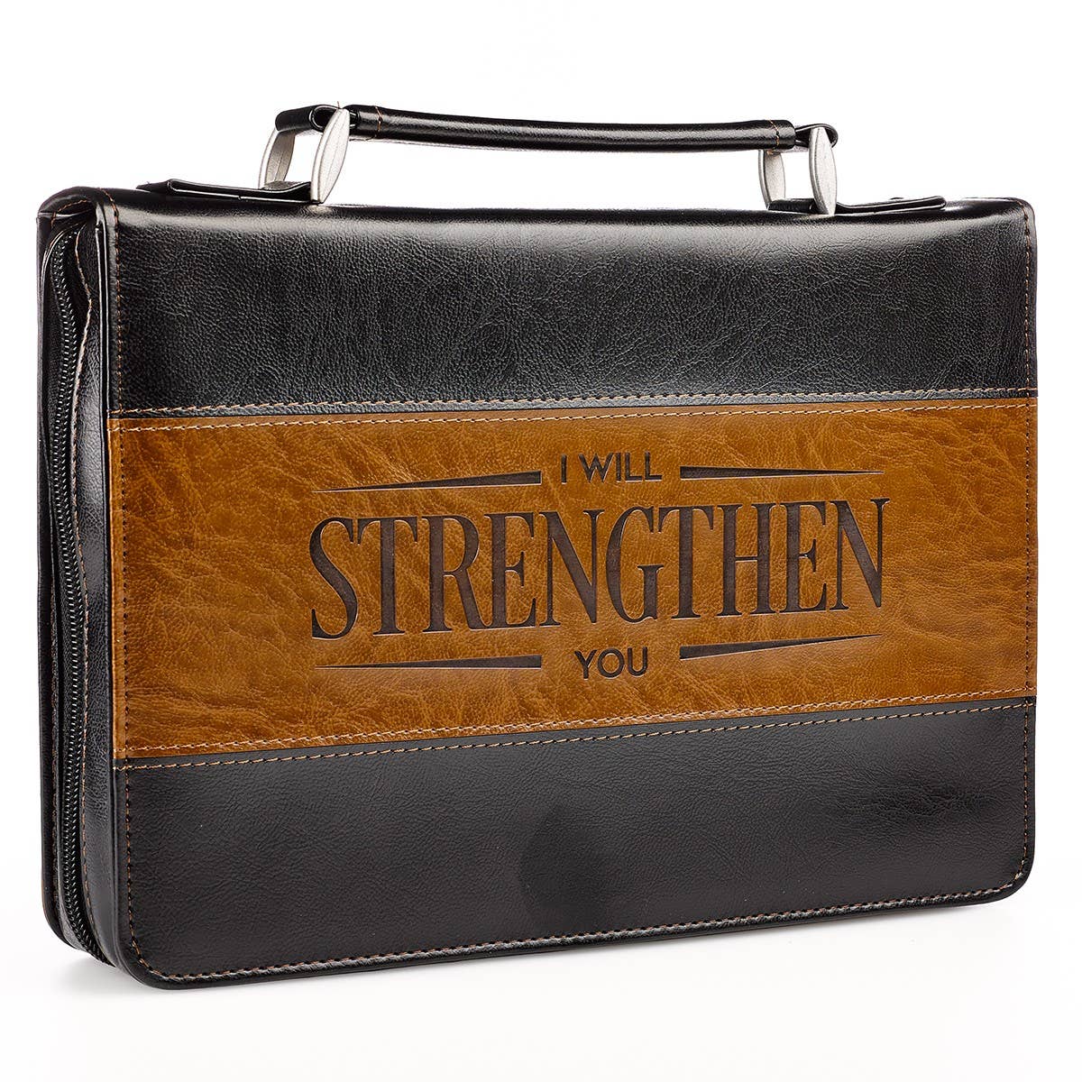 Bible Cover Classic Black/Brown Strengthen Isa. 41:10: Medium