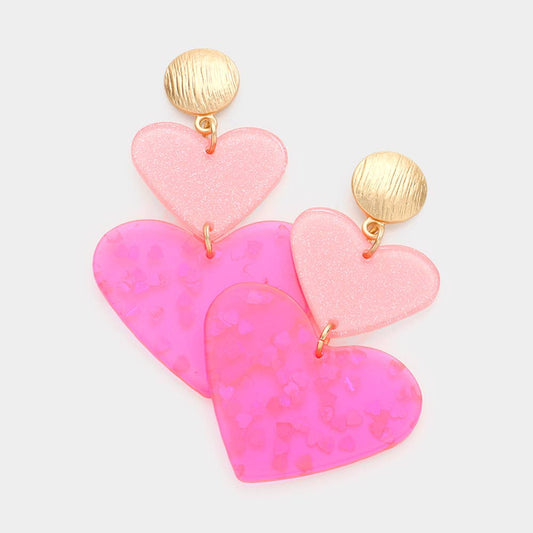 Glittered Double Resin Heart Link Dangle Earrings
: Pink