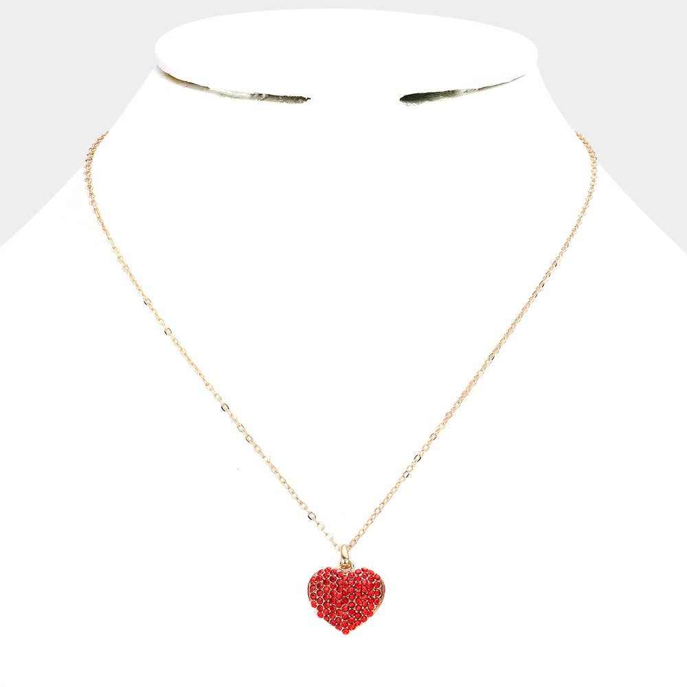 Crystal pave heart pendant necklace: Red