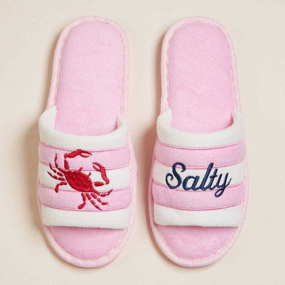 Crab Salty Embroidered Slippers