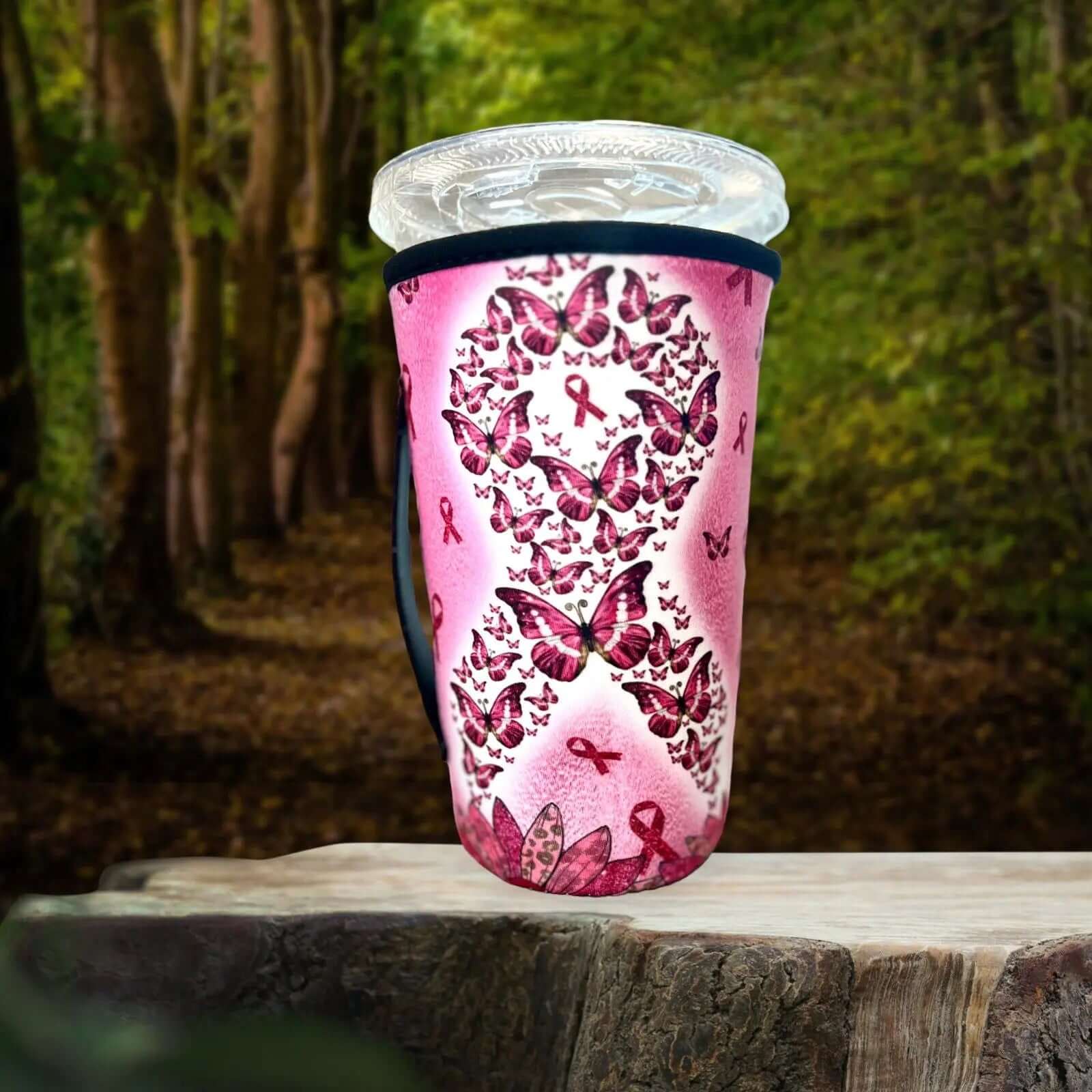 30 OZ Butterfly Breast Cancer Insulated Cup Cover Sleeve - Thumbnail 4