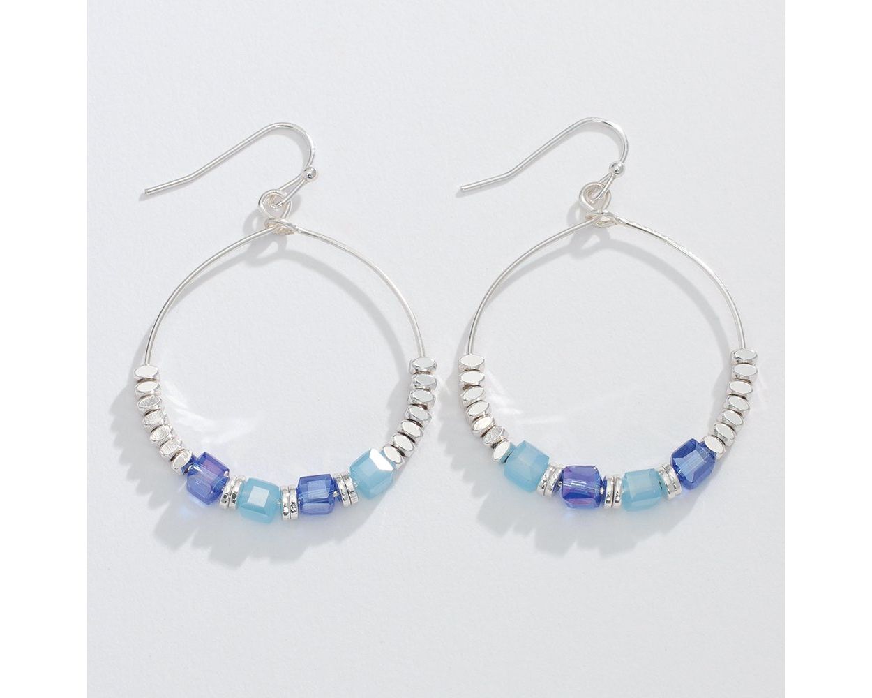 Blue and Silver Bead Hoop Earrings