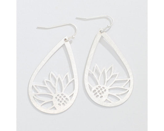 Silver Sunflower Cut Out Earrings