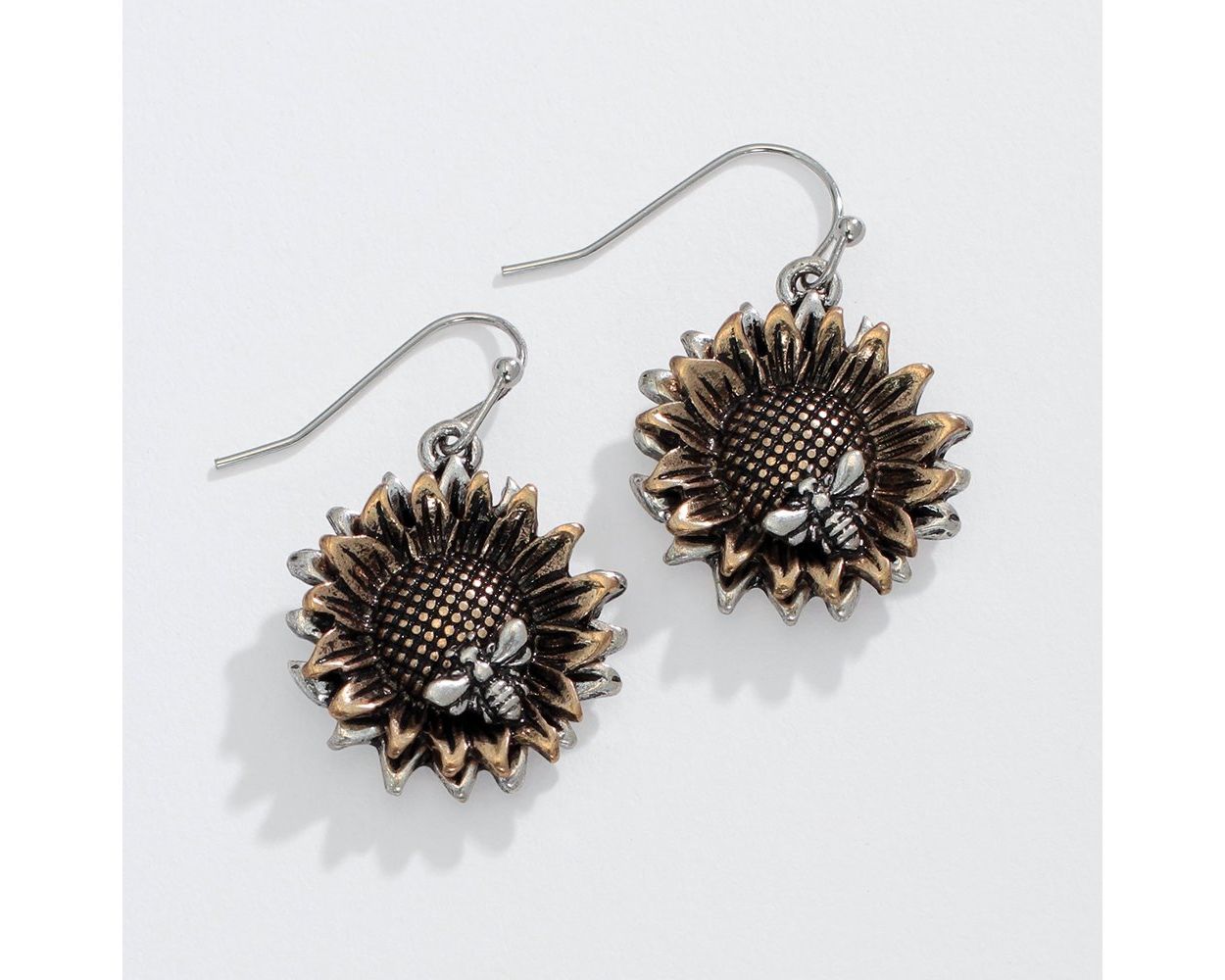 Two-Tone Sunflowers with Bees Earrings