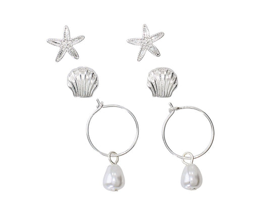 Sealife Trio with Pearls Earrings