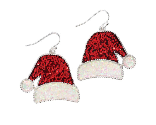 Red Glitter Santa Hat Earrings