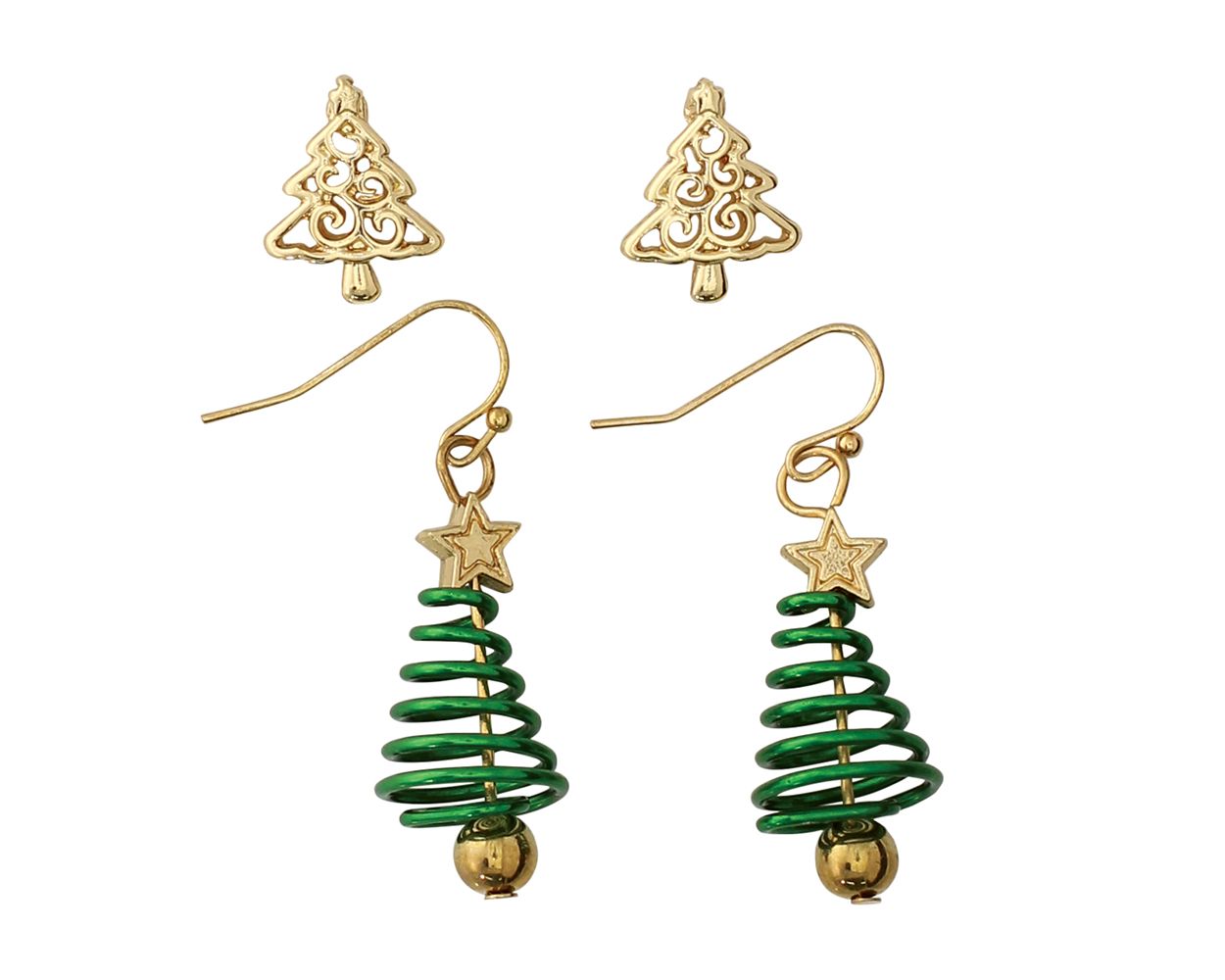 Two Gold Holiday Trees Earrings