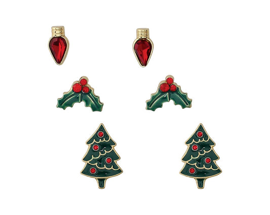 Christmas Trio Earrings (Red Bulbs, Holly, Trees)