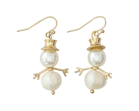 Gold and Pearl Snowmen Earrings