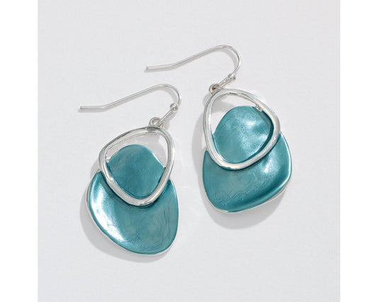 Aqua Enamel with Silver Earrings