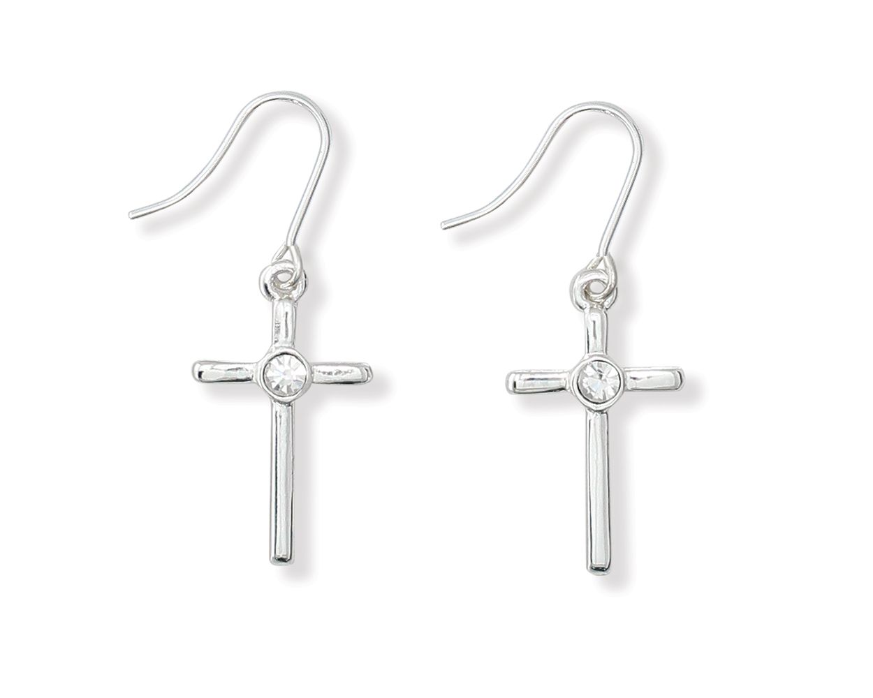 Silver Crosses with Crystals Earrings
