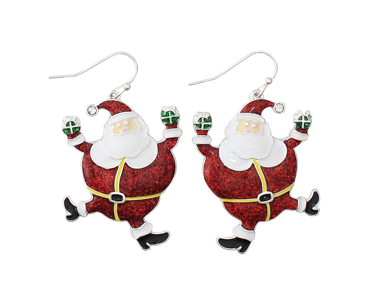 Frolicking Santas Enamel Earrings