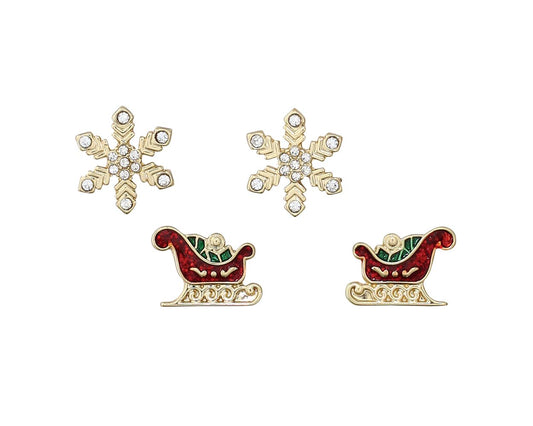 Crystal Snowflakes and Sleighs Earrings