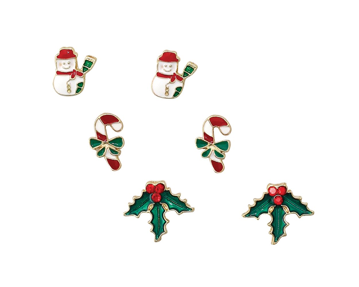 Christmas Trio Earrings (Snowman, Candy Cane, Holly)