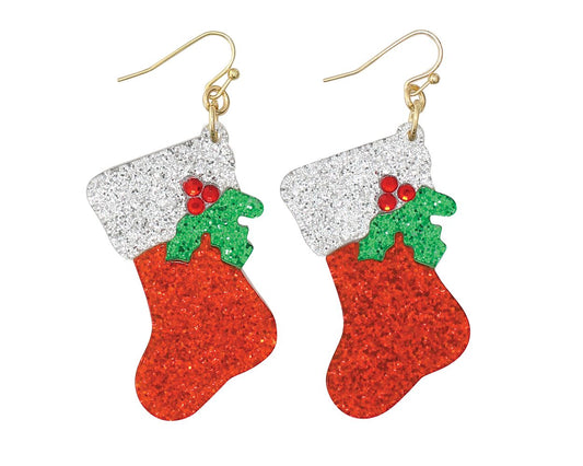 Glitter Stockings with Holly Earrings