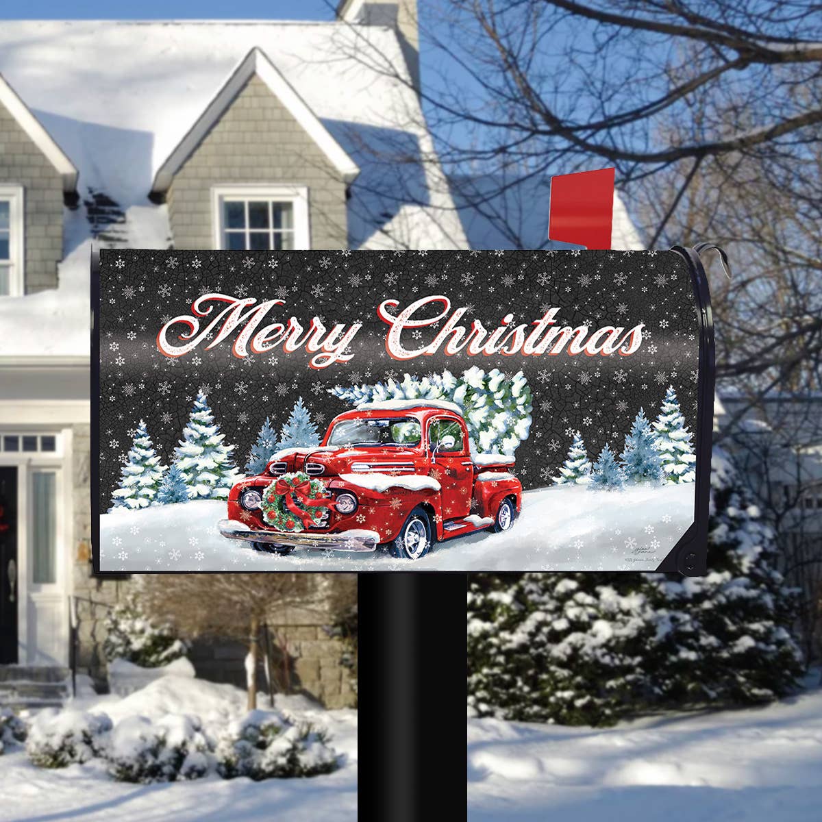 Merry Christmas Pickup Vinyl Mailbox Cover