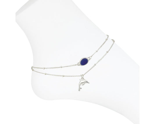 Silver Dolphin and Sea Glass Anklet