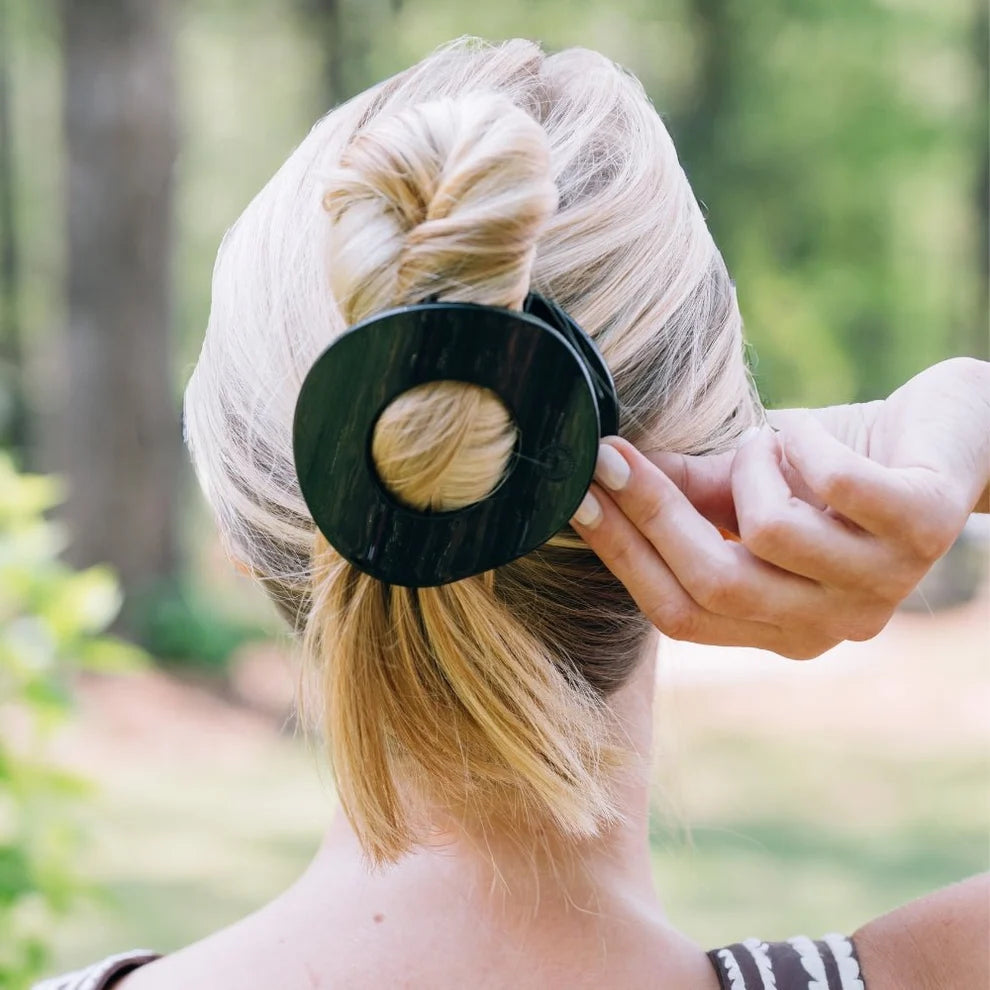 Jet Black Flat Circle Hair Clip