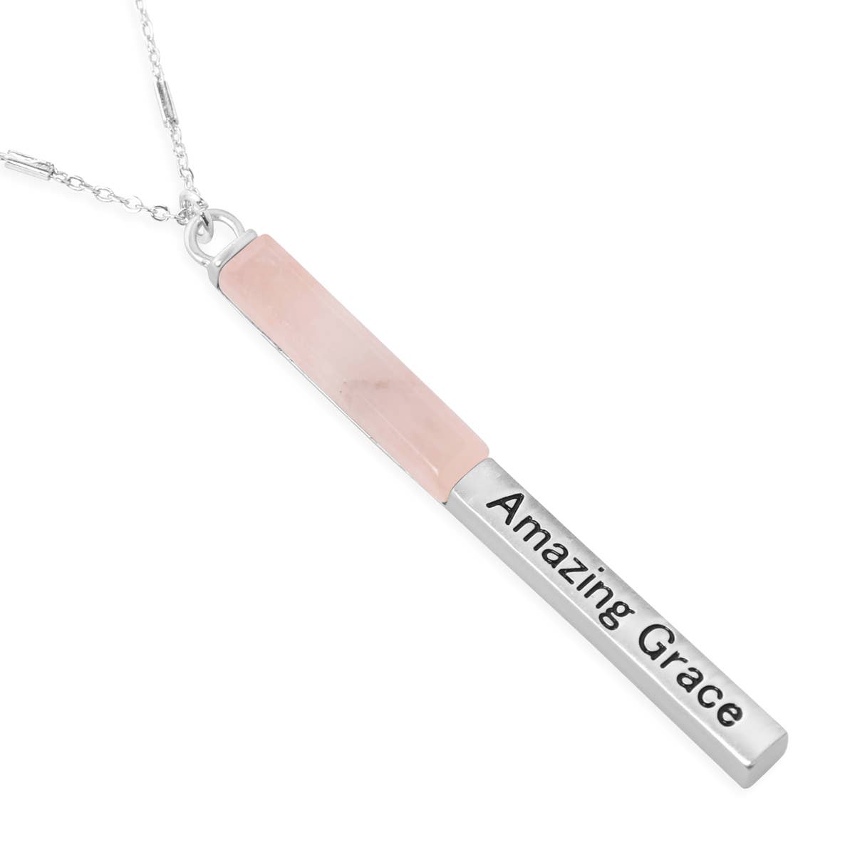 AMAZING GRACE HALF METAL STONE BAR PENDANT NECKLACE