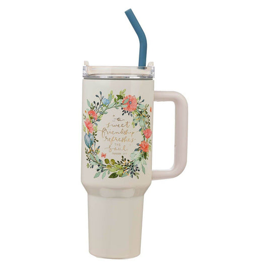 Tumbler w/straw SS Sweet Friendship Prov. 27:9