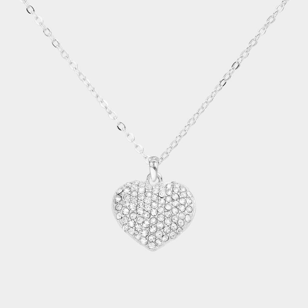 Crystal pave heart pendant necklace: Red