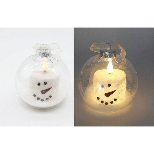 Small Plastic Ball Ornament with Snowman LED Candle