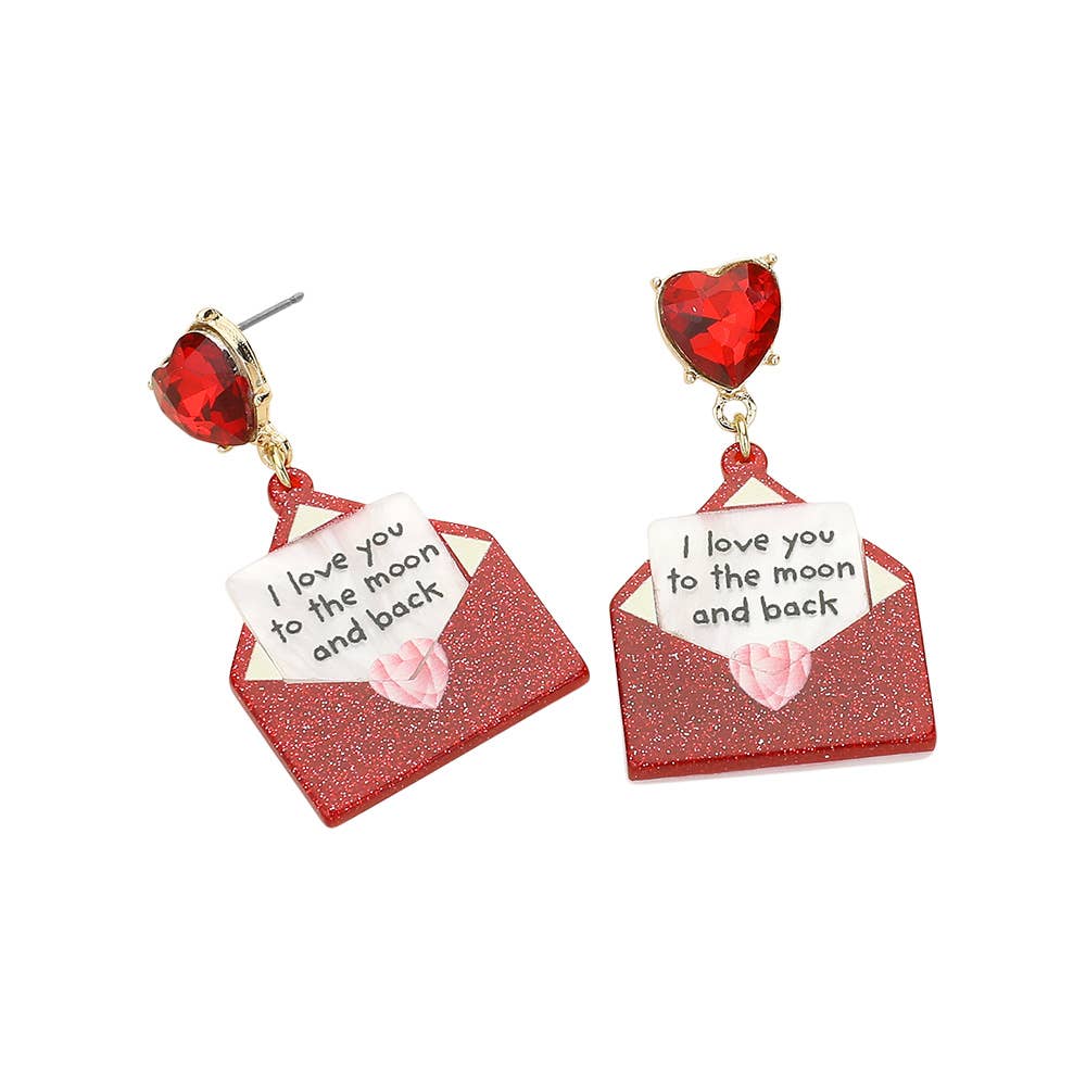 Glittered Resin Love Letter Dangle Earrings
: Red