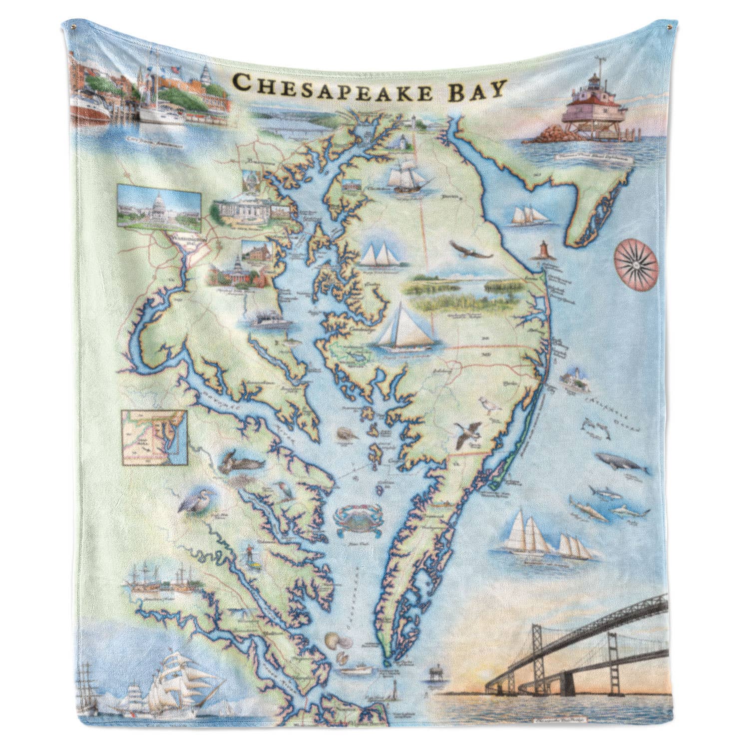 Chesapeake Bay Map Fleece Blanket - Thumbnail 2