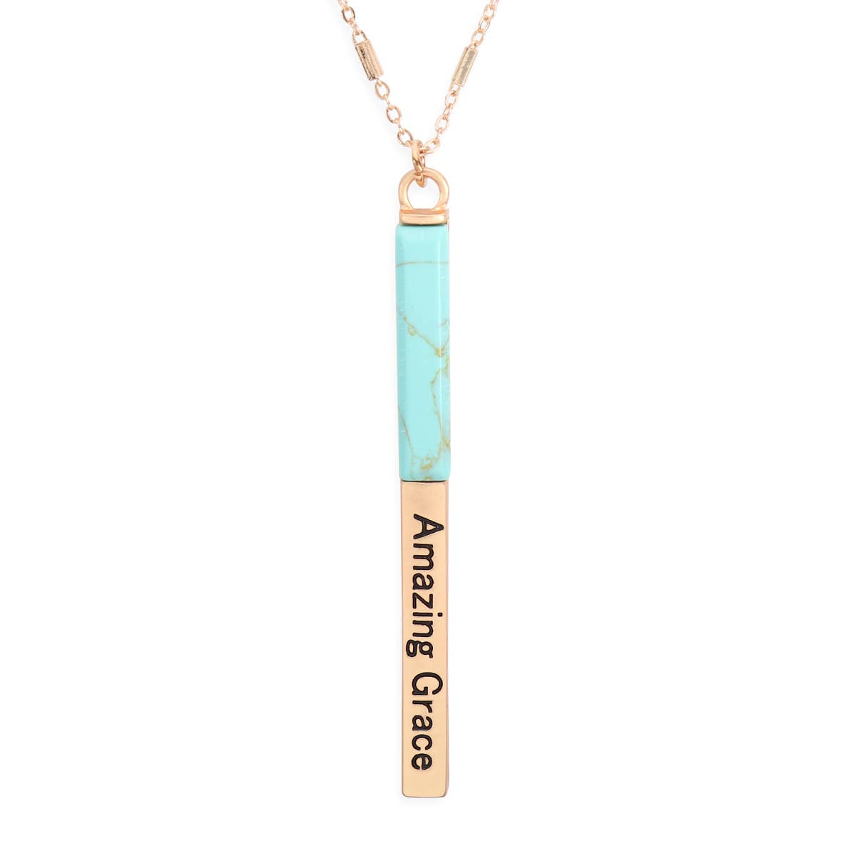 AMAZING GRACE HALF METAL STONE BAR PENDANT NECKLACE