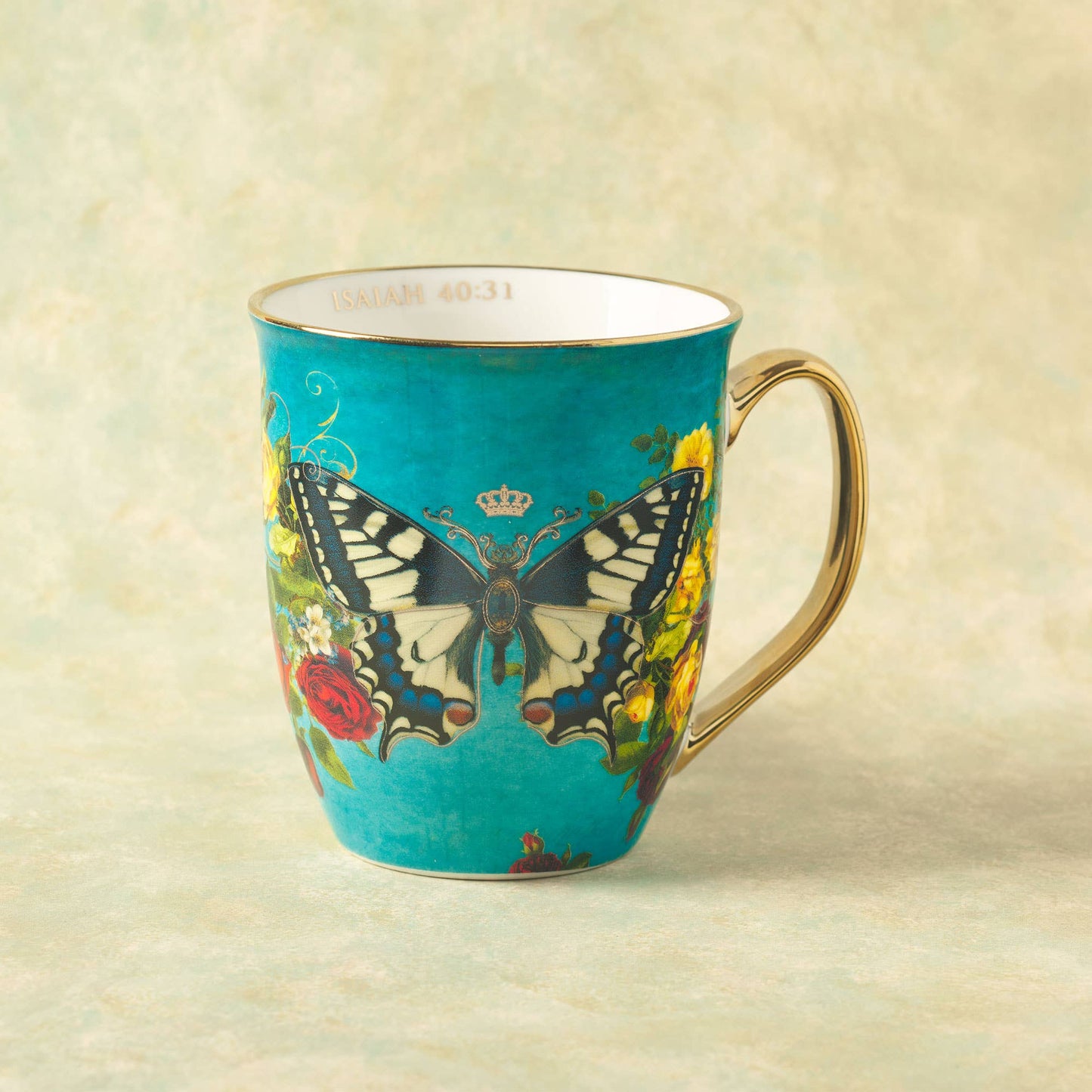 Hope Teal Butterfly Ceramic Coffee Mug - Isaiah 40:31