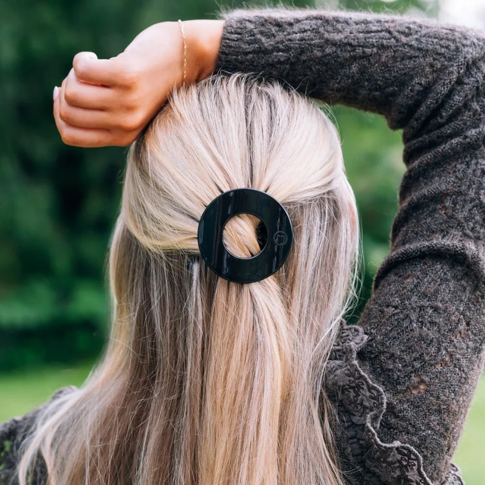 Jet Black Flat Circle Hair Clip