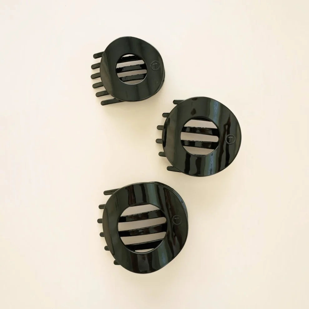 Jet Black Flat Circle Hair Clip