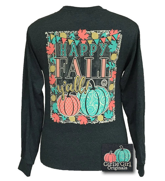 "Happy Fall Y'all" Dark Heather Long Sleeve