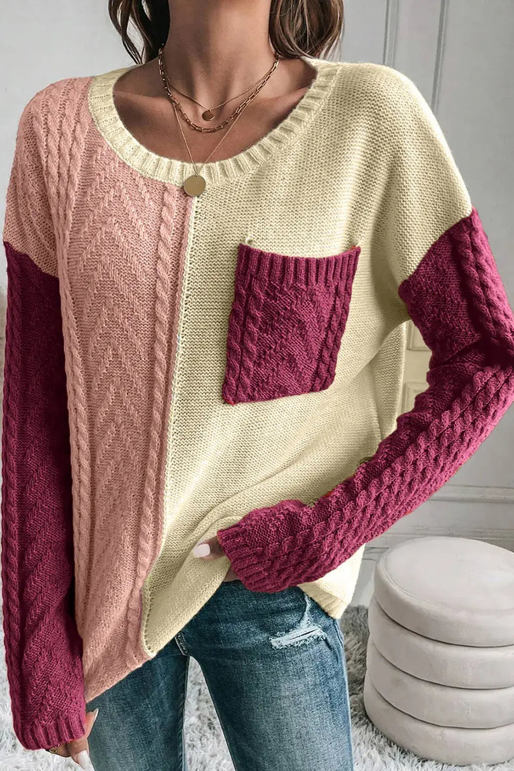 Gold Flame Patched Pocket Drop Shoulder Sweater